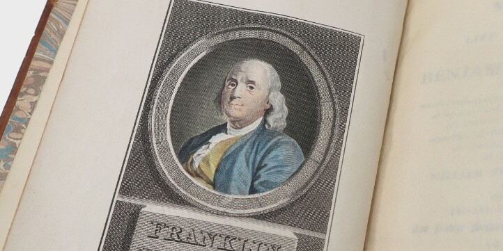 Extra-Illustrated Franklin, Benjamin. Memoirs of the Life and Writings of Benjamin Franklin ... Comprising the Private Correspondence and Public Negociations of Dr. Franklin, and his select Political, Philosophical, and Miscellaneous Works, Published from the Original Mss. Extra-illustrated with approx. 60 plates. 6 vols. 8vo. London: Printed for Henry Colburn, 1818-1819.