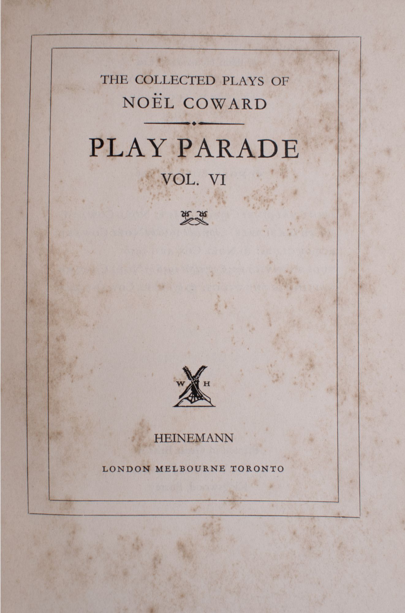 Collected Plays of Noel Coward. Play Parade. Vol. VI Noel